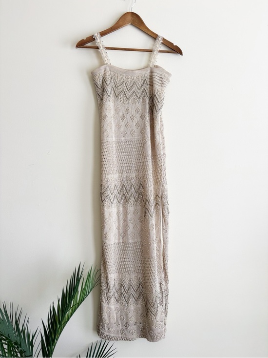 Victoria Royal Ltd Dresses & Skirts - Vintage Vie by Victoria Royal Cream Beaded Knit Column Maxi Dress Medium